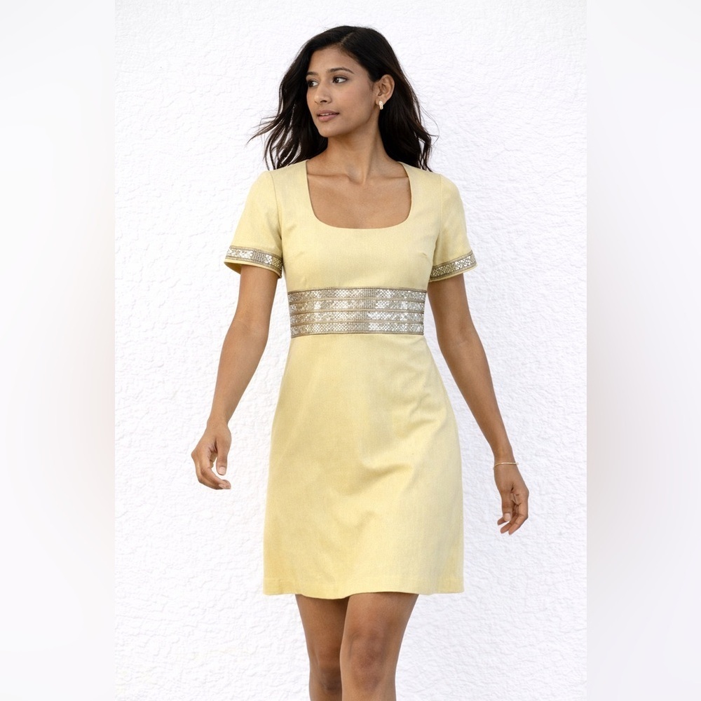 Jitrois  Pale Yellow Lamb Leather Midi Cocktail Dress Size 38 Quiet Luxury Chic